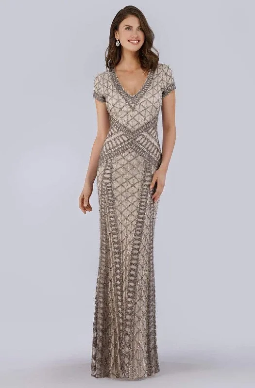 Embroidered wedding guest dresses in earthy tones for a rustic weddingLara Dresses - 29746 Embellished Plunging V-neck Fitted Dress