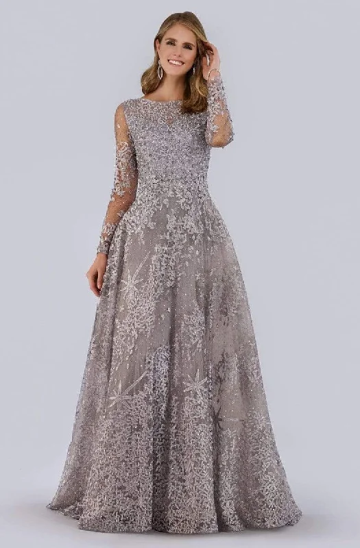 Cotton wedding guest dresses with smocked details for a casual weddingLara Dresses - 29759 Beaded Foliage Embroidered Illusion A-Line Gown