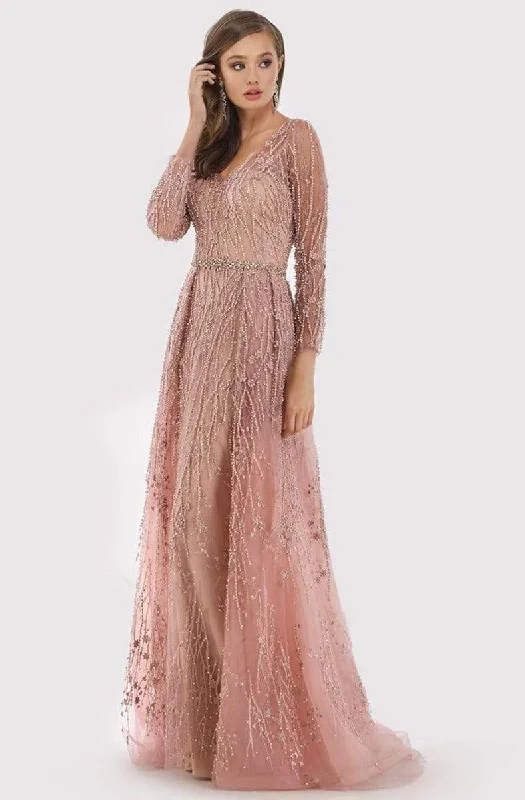 Strapless wedding guest dresses with rhinestone - studded bodicesLara Dresses - 29782 Lace Long Sleeve V-neck A-line Gown