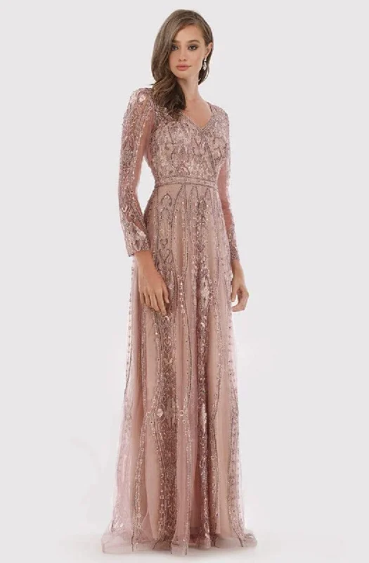 Long - sleeved wedding guest dresses in velvet for a winter weddingLara Dresses - 29788 Rhinestone Beaded Long Sleeve Lace Gown