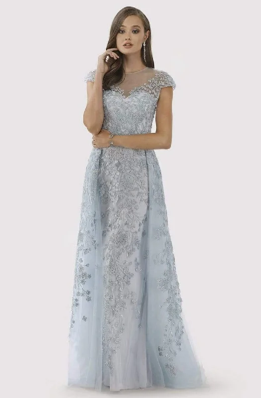 Wedding guest dresses with empire waists and tulle skirtsLara Dresses - 29798 Cap Sleeve Botanical Embroidered Overskirt Gown