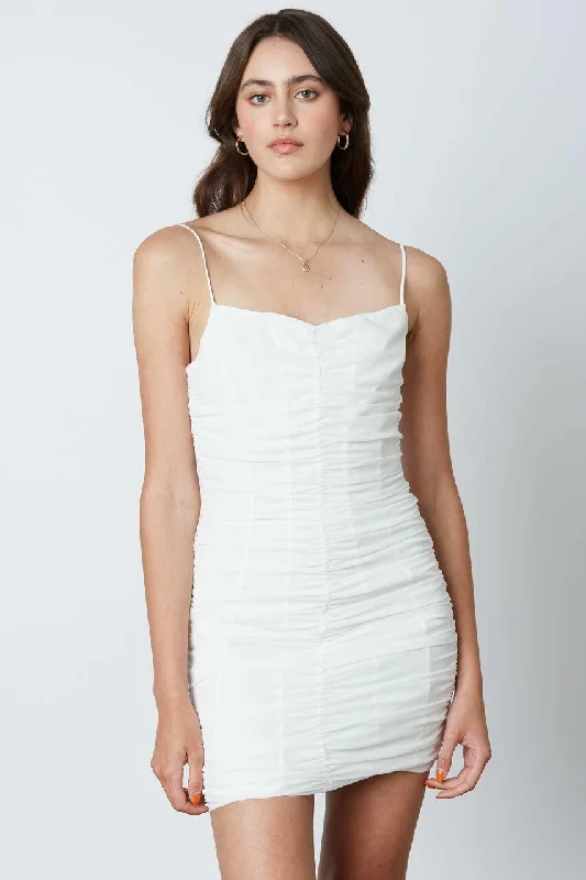 Plaid wedding guest dresses in muted colors for a fall weddingLet's Party White Ruched Mini Dress Plaid wedding guest dresses in muted colors for a fall weddingLet's Party White Ruched Mini Dress