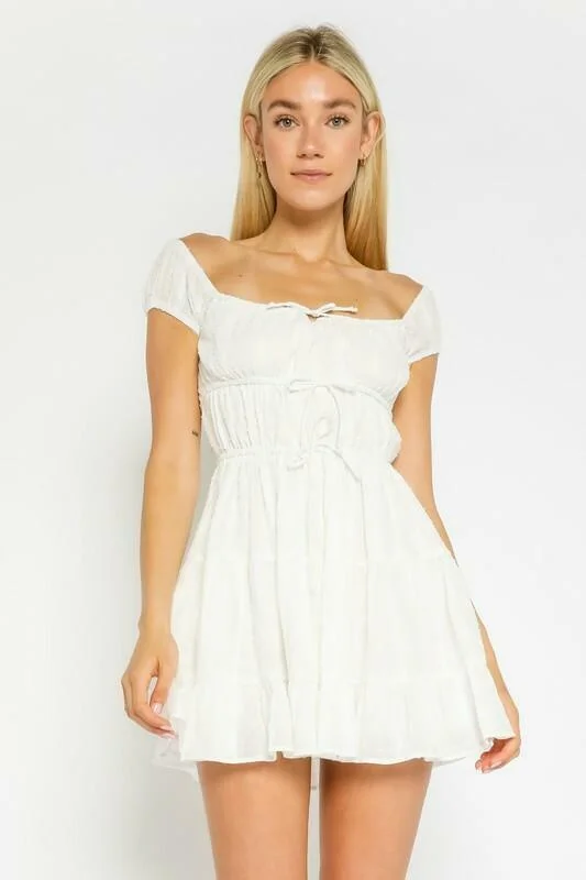 Wedding guest dresses with cut - out details and midi lengthsLexi White Swiss Dot Off-the-Shoulder Skater Dress Wedding guest dresses with cut - out details and midi lengthsLexi White Swiss Dot Off-the-Shoulder Skater Dress
