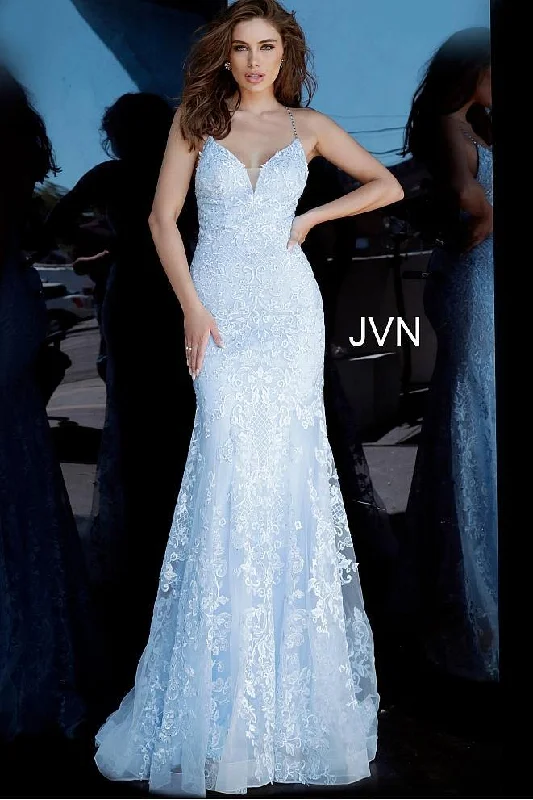 Bodycon dress in a geometric pattern​Jovani 02258 Prom Long Spaghetti Strap Dress