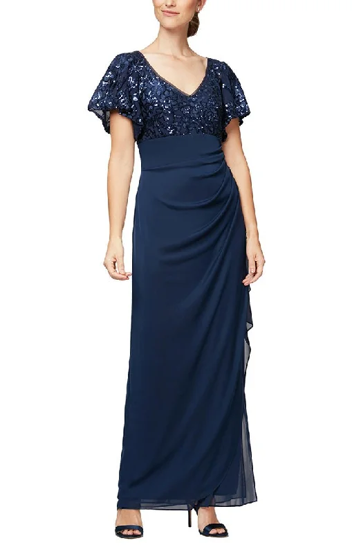 Wedding guest dresses with fringe accents for a bohemian - inspired weddingEmpire Waist Mesh with Embroidered Sequin Bodice, Flutter Sleeves and Cascade Detail Skirt Wedding guest dresses with fringe accents for a bohemian - inspired weddingEmpire Waist Mesh with Embroidered Sequin Bodice, Flutter Sleeves and Cascade Detail Skirt