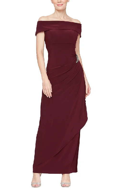 Halter - neck wedding guest dresses with beaded strapsLong Off-the-Shoulder Matte Jersey Dress with Foldover Cuff, Embellishment Detail at Hip and Cascade Ruffle Skirt Halter - neck wedding guest dresses with beaded strapsLong Off-the-Shoulder Matte Jersey Dress with Foldover Cuff, Embellishment Detail at Hip and Cascade Ruffle Skirt