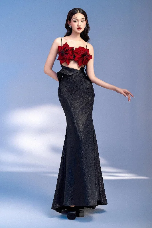 Sleeveless party dresses made of silk for a luxurious feel​Luminous Mermaid Cut-Out Polyester Spandex Floor Length Dress