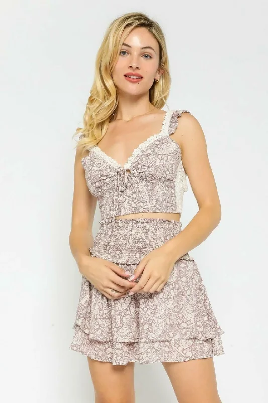 Ruffled - sleeve wedding guest dresses in light blue for a spring weddingLuna Purple Dusk Paisley Two-Piece Mini Dress Ruffled - sleeve wedding guest dresses in light blue for a spring weddingLuna Purple Dusk Paisley Two-Piece Mini Dress