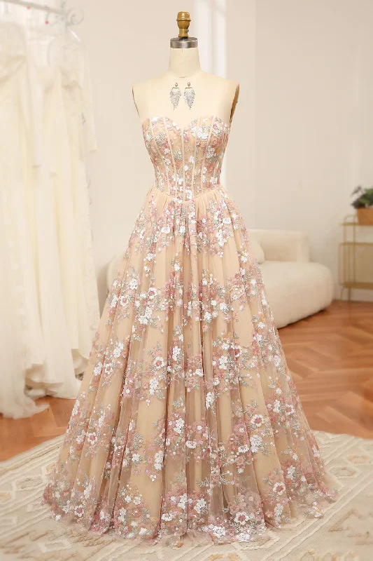 Cocktail dresses with a cut - out detail and a body - con fitLuxurious Champagne A Line Sweetheart Corset Prom Dress with Appliques