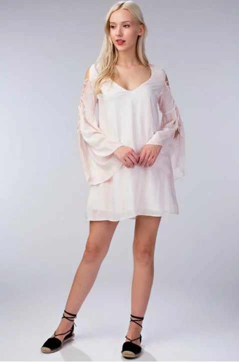Wedding guest dresses with mesh panels and empire waistsLyla Blush Bell Sleeve Shift Dress Wedding guest dresses with mesh panels and empire waistsLyla Blush Bell Sleeve Shift Dress