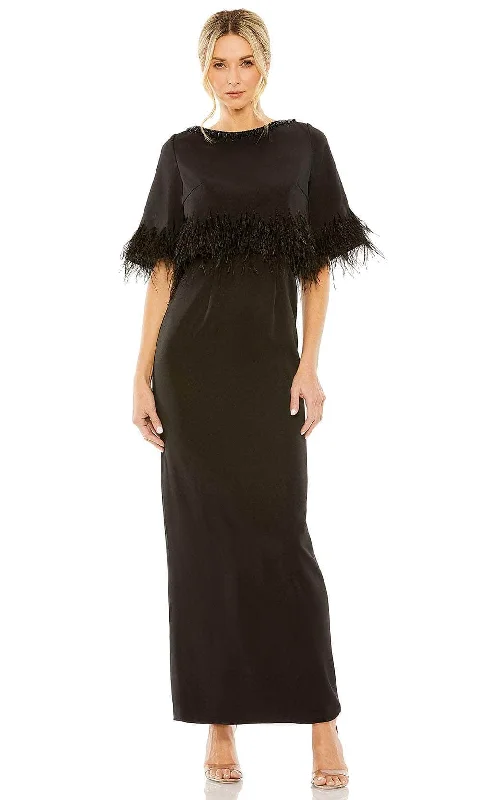 Wedding guest dresses with cold - shoulder ruffled sleeves and knee - length hemsMac Duggal 11787 - Short Sleeve Back Slit Prom Dress