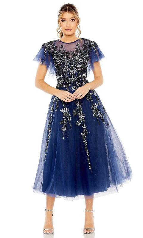 Mini cocktail dresses with a glittery finish for a party - ready styleMac Duggal 20510 - Flutter Sleeve Tulle Cocktail Dress