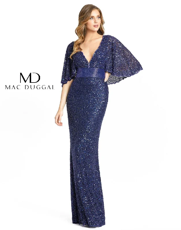 Bodycon dress in a geometric pattern​Mac Duggal 4808 Long Formal Cape Sleeve Sequined Dress