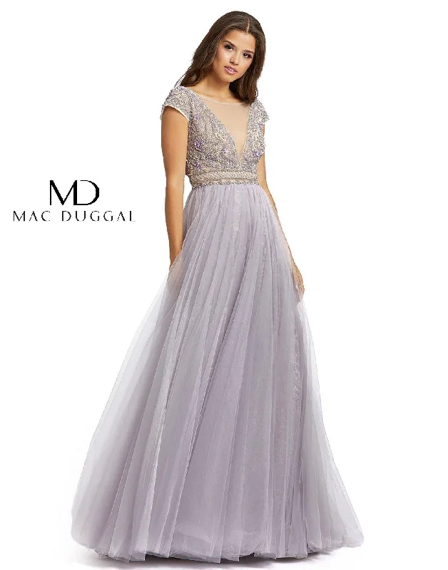 Bodycon dress with a cold - shoulder design​Mac Duggal 20133 Long Formal Cap Sleeve Beaded Gown
