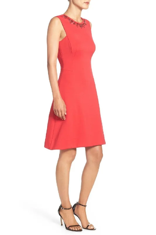 Ribbed - texture cocktail dresses with a cap - sleeve designMaggy London - G2499M Embellished Neck Sleeveless Dress