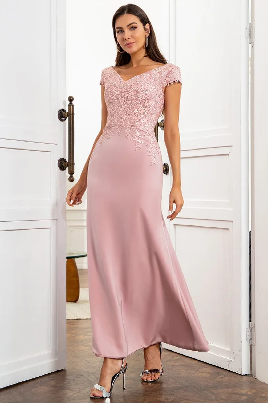 Mini cocktail dresses with a cold - shoulder ruffled sleeveMermaid Mother of the Bride Dress with Lace