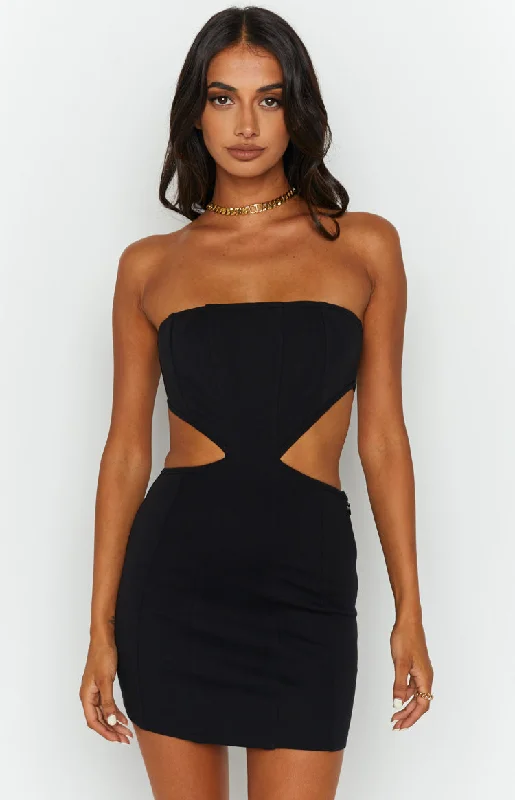 A - line cocktail dresses with floral embroidery for spring partiesMeryl Black Mini Dress