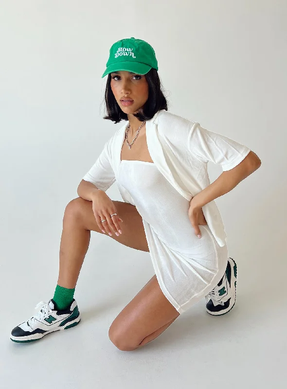 Bodycon dress with a mesh insert for a stylish edge​Misha Set White