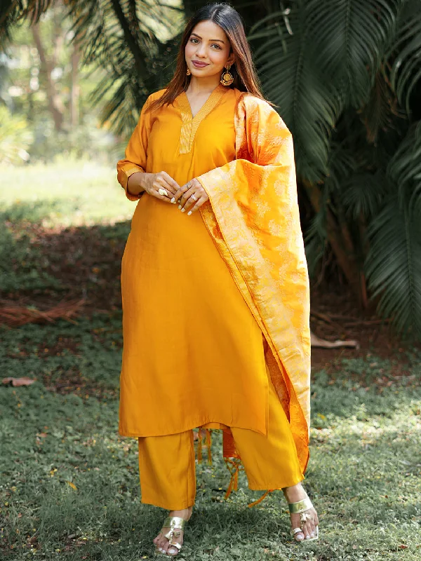 Geometric - printed cocktail dresses with a long - sleeve optionMustard Solid Silk Blend Straight Suit With Dupatta Geometric - printed cocktail dresses with a long - sleeve optionMustard Solid Silk Blend Straight Suit With Dupatta