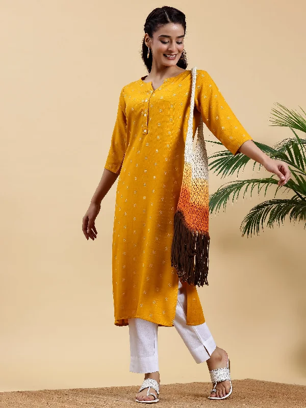Cocktail dresses with a wrap - front style and a long - length optionMustard Woven Design Rayon Straight Kurta