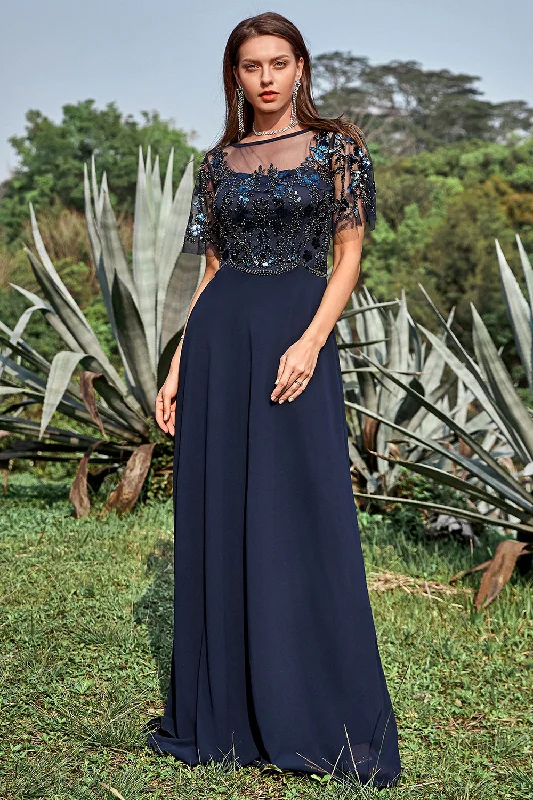 Geometric - printed cocktail dresses with a long - sleeve optionNavy Appliques Sequin Mother of Bride Dress Geometric - printed cocktail dresses with a long - sleeve optionNavy Appliques Sequin Mother of Bride Dress
