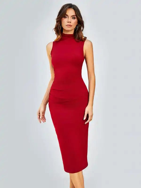 Cocktail dresses with a one - piece design and a statement bowWomen’s Simple Round Neck Sleeveless Hip-Hugging Tight Dress Cocktail dresses with a one - piece design and a statement bowWomen’s Simple Round Neck Sleeveless Hip-Hugging Tight Dress