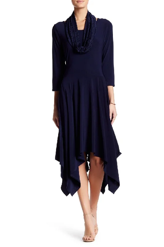 Mini cocktail dresses with a ruffled hem and a solid colorNina Leonard - L48290BT Quarter Sleeve Flutter Hem Dress