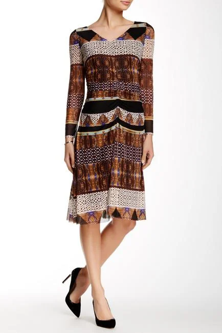 Mini cocktail dresses with a denim fabric for a casual - chic lookNine West - 10571282-X51 Printed Ruched Long Sleeves Dress