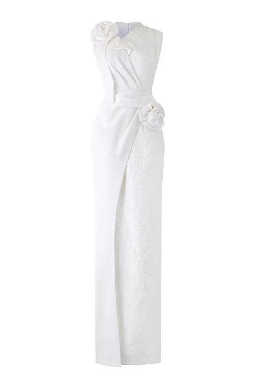 Party dresses with a tiered skirt for a fun and voluminous styleNocturne Sheath Back Slit Jacquard Floor Length Dress Party dresses with a tiered skirt for a fun and voluminous styleNocturne Sheath Back Slit Jacquard Floor Length Dress