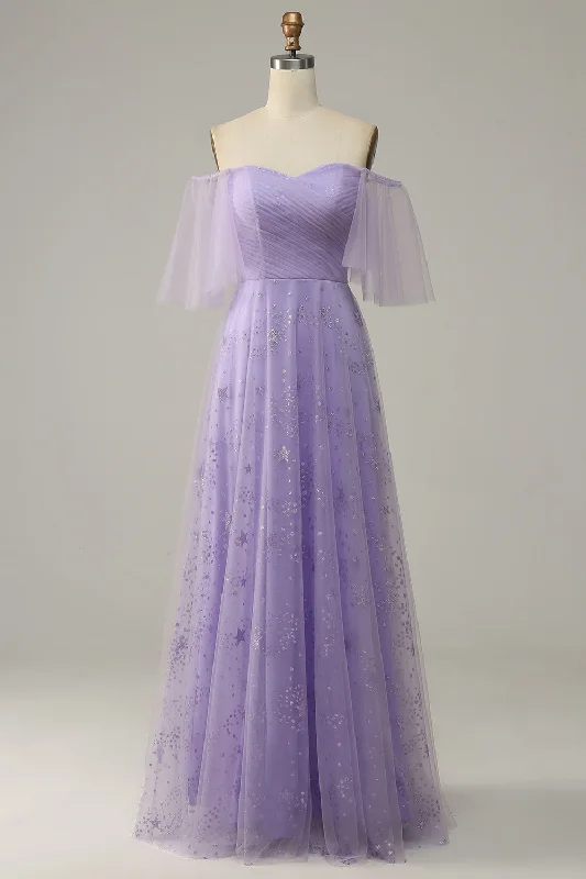 Ribbed - texture cocktail dresses with a cap - sleeve designOff Shoulder Lavender Prom Dress with Ruffles Ribbed - texture cocktail dresses with a cap - sleeve designOff Shoulder Lavender Prom Dress with Ruffles