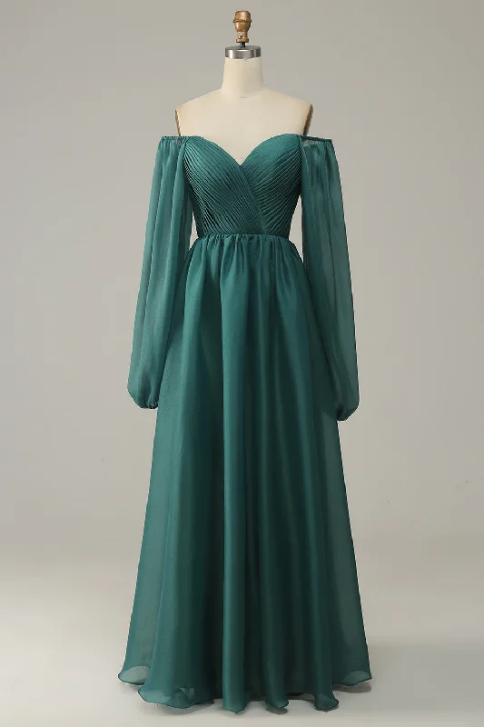 Printed cocktail dresses with geometric patterns for a contemporary aestheticOff Shoulder Long Sleeves Prom Dress with Ruffles Printed cocktail dresses with geometric patterns for a contemporary aestheticOff Shoulder Long Sleeves Prom Dress with Ruffles