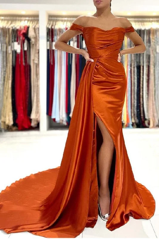 Empire - waist party dresses to accentuate the waistlineOff the Shoulder Evening Dress Mermaid Satin Prom Dress with Flap PSK322 Empire - waist party dresses to accentuate the waistlineOff the Shoulder Evening Dress Mermaid Satin Prom Dress with Flap PSK322