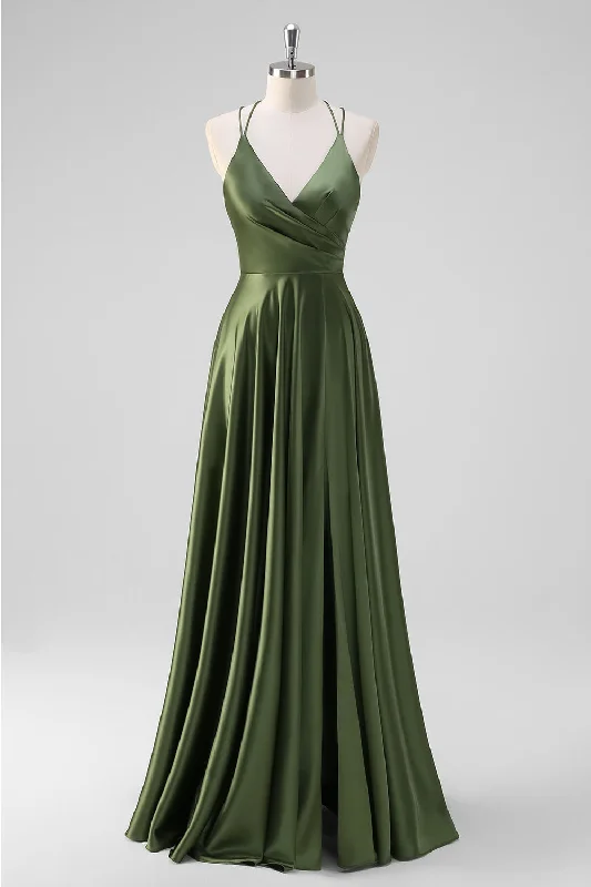 Sleeveless wedding guest dresses with pleated bodicesOlive A-Line Spaghetti Straps Ruched Long Satin Bridesmaid Dress Sleeveless wedding guest dresses with pleated bodicesOlive A-Line Spaghetti Straps Ruched Long Satin Bridesmaid Dress