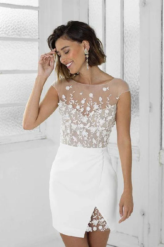 Short - length party dresses with a ruffled skirt for a flirty lookPerfect White Short Bridal Party Dress Lace Homecoming Dress PD456 Short - length party dresses with a ruffled skirt for a flirty lookPerfect White Short Bridal Party Dress Lace Homecoming Dress PD456