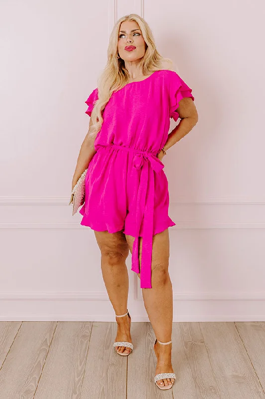 Lace - trimmed wedding guest dresses in blush pinkPerks of Paradise Romper in Hot Pink Curves