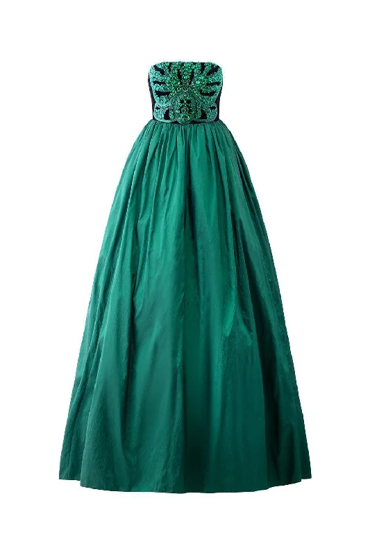 Party dresses with a sheer panel for a hint of allure​Pilgrim Ball Gown Straight Across Neck Taffeta Floor Length Dress