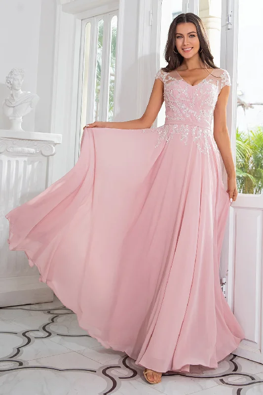 Short cocktail dresses in royal blue for a formal eventPink Beaded Chiffon Mother of the Bride Dress