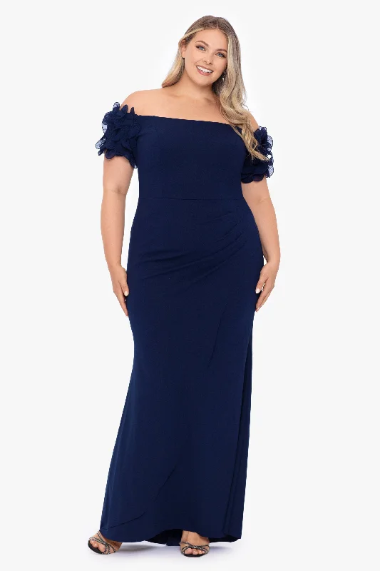 Mini cocktail dresses with a glittery finish for a party - ready stylePlus "Ashlyn" Long Off the Shoulder Wire Flower Gown