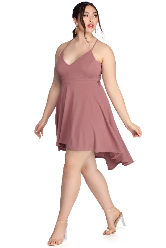 Sleeveless wedding guest dresses with ruffled hemsPlus Swept Off Your Feet High-Low Dress