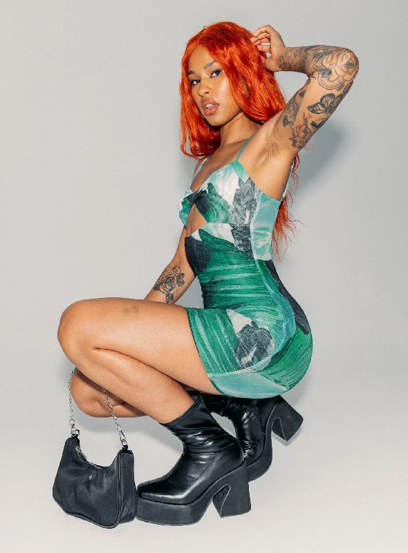 Bodycon dress made of satin for a luxurious feel​Poison Ivy Mini Dress Green