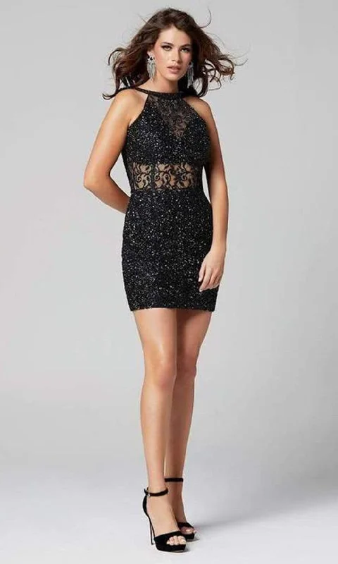 Cocktail dresses with a pom - pom trim and a short - sleeved stylePrimavera Couture - Sequined Halter Cowl Back Dress 3311