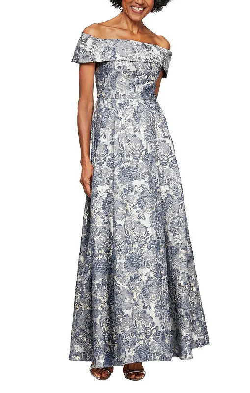 Off - the - shoulder wedding guest dresses in chiffonPrinted Brocade Off-the-Shoulder Ballgown Off - the - shoulder wedding guest dresses in chiffonPrinted Brocade Off-the-Shoulder Ballgown