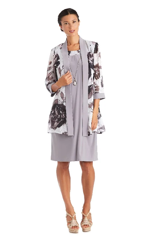 Plaid cocktail dresses with a flared skirt for a classic feelR&M Richards 7149 Short Piece Print Jacket Dress