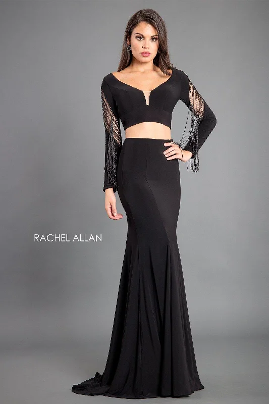 Bodycon dress with a ruffled trim​Rachel Allan Long Sexy Two Piece Prom Dress