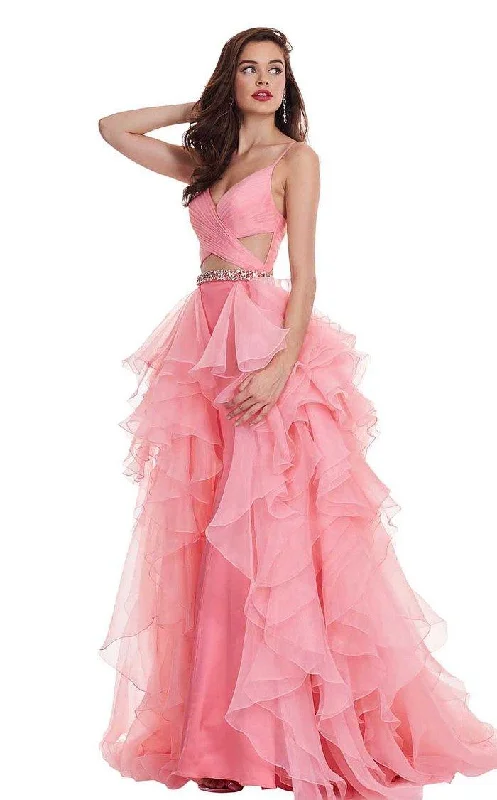 Wedding guest dresses with keyhole backs and flowing fabricsRachel Allan Prom Spaghetti Strap Long Dress 6498