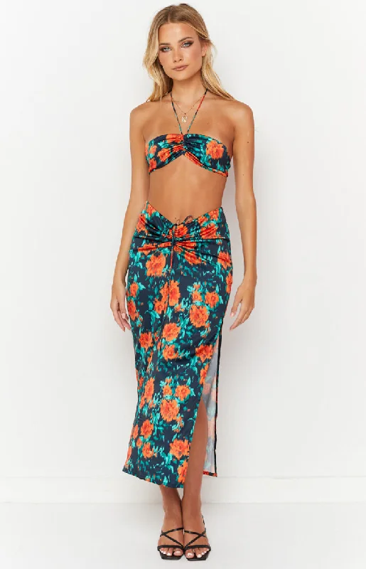 Wedding guest dresses with pom - pom trims for a playful lookRani Red Floral Maxi Skirt Wedding guest dresses with pom - pom trims for a playful lookRani Red Floral Maxi Skirt