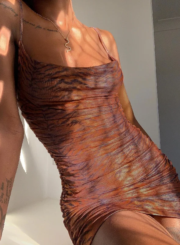 Bodycon dress with a one - shoulder design​Harlan Mini Dress Brown Eco