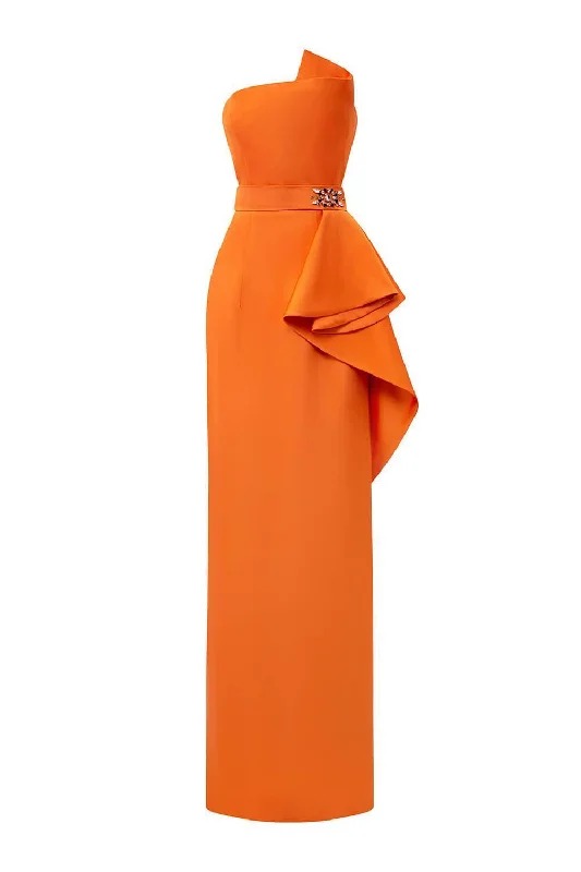 Beach party dresses made of lightweight and breathable fabricReverie Strapless Back Slit Silk Floor Length Dress Beach party dresses made of lightweight and breathable fabricReverie Strapless Back Slit Silk Floor Length Dress