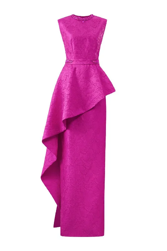 Party dresses with a V - neck design to enhance the necklineRhapsody Sheath Extended Flap Jacquard Floor Length Dress Party dresses with a V - neck design to enhance the necklineRhapsody Sheath Extended Flap Jacquard Floor Length Dress