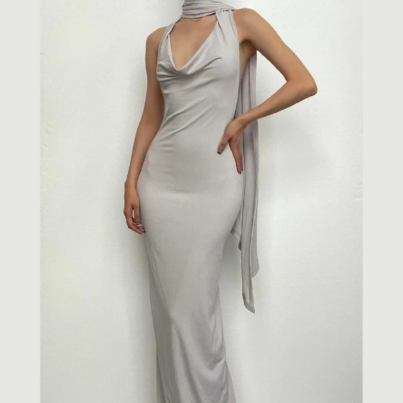 Sequined cocktail dresses with a mermaid silhouetteBerryBetty - Ruched slit halter ribbed backless cowl neck solid maxi dress Sequined cocktail dresses with a mermaid silhouetteBerryBetty - Ruched slit halter ribbed backless cowl neck solid maxi dress